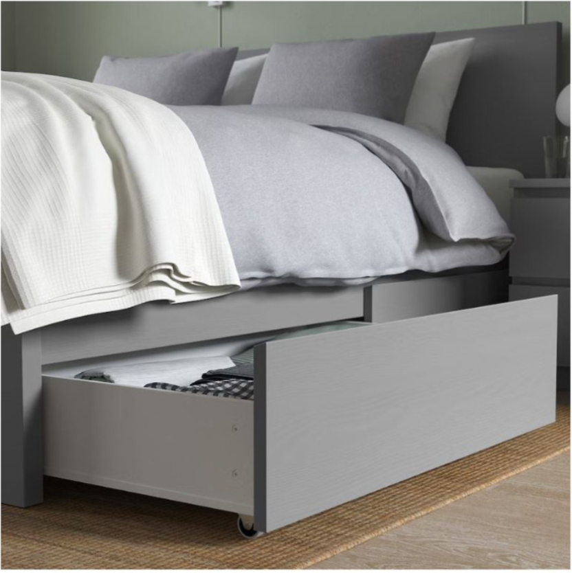 IKEA MALM  Queen BED FRAME with storage drawers - Grey