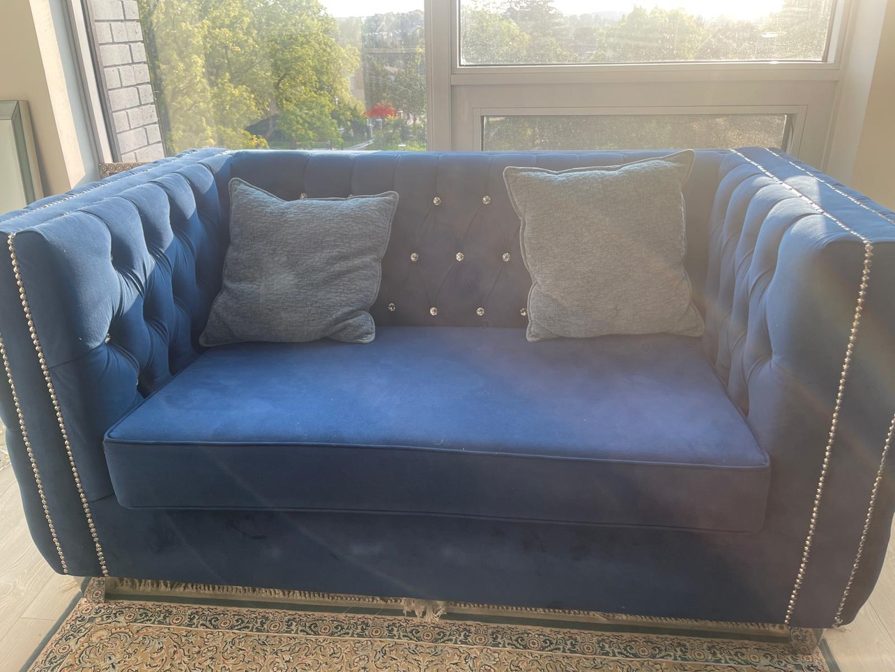 Blue Velvet Sofa Set and accent chair - photo 4