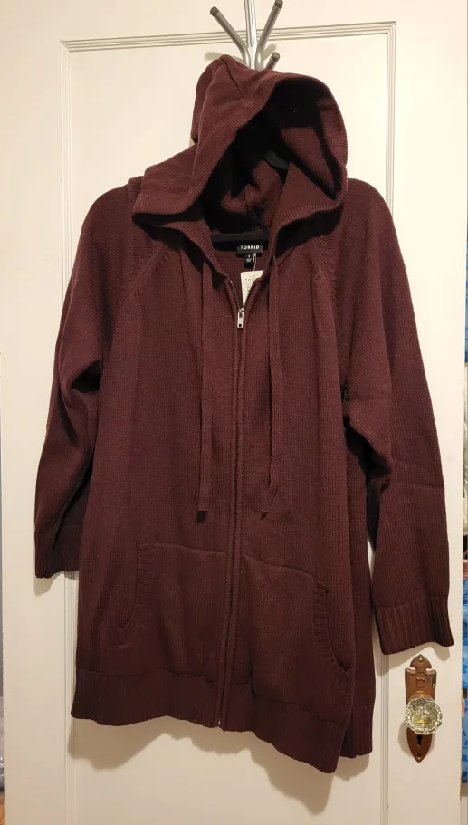 Torrid Ribbed Cardigan Zip Up Hooded Sweater Size: 3X image indicator(5)