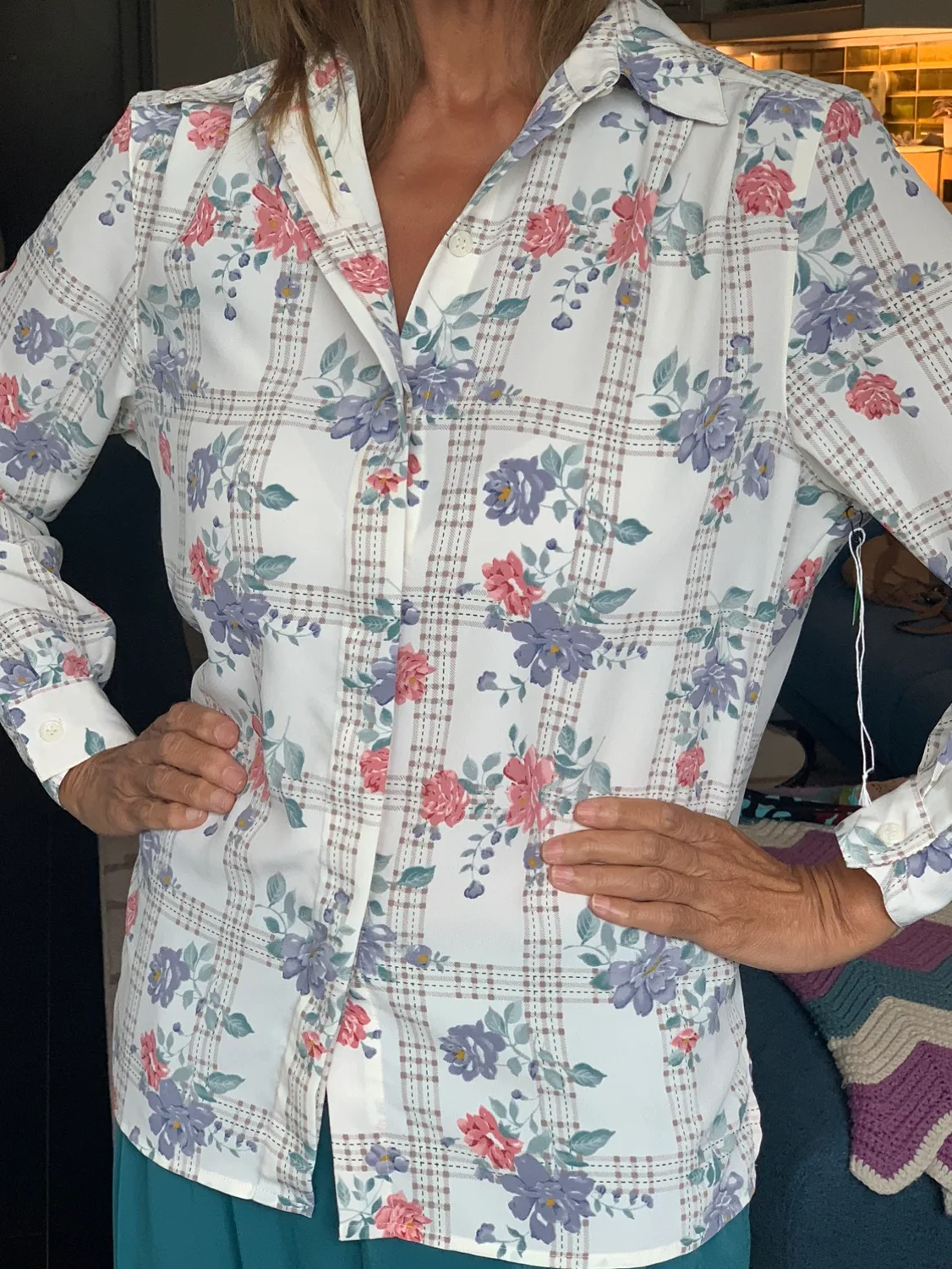 Vintage Pastel Floral Long Sleeve Blouse thumbnail