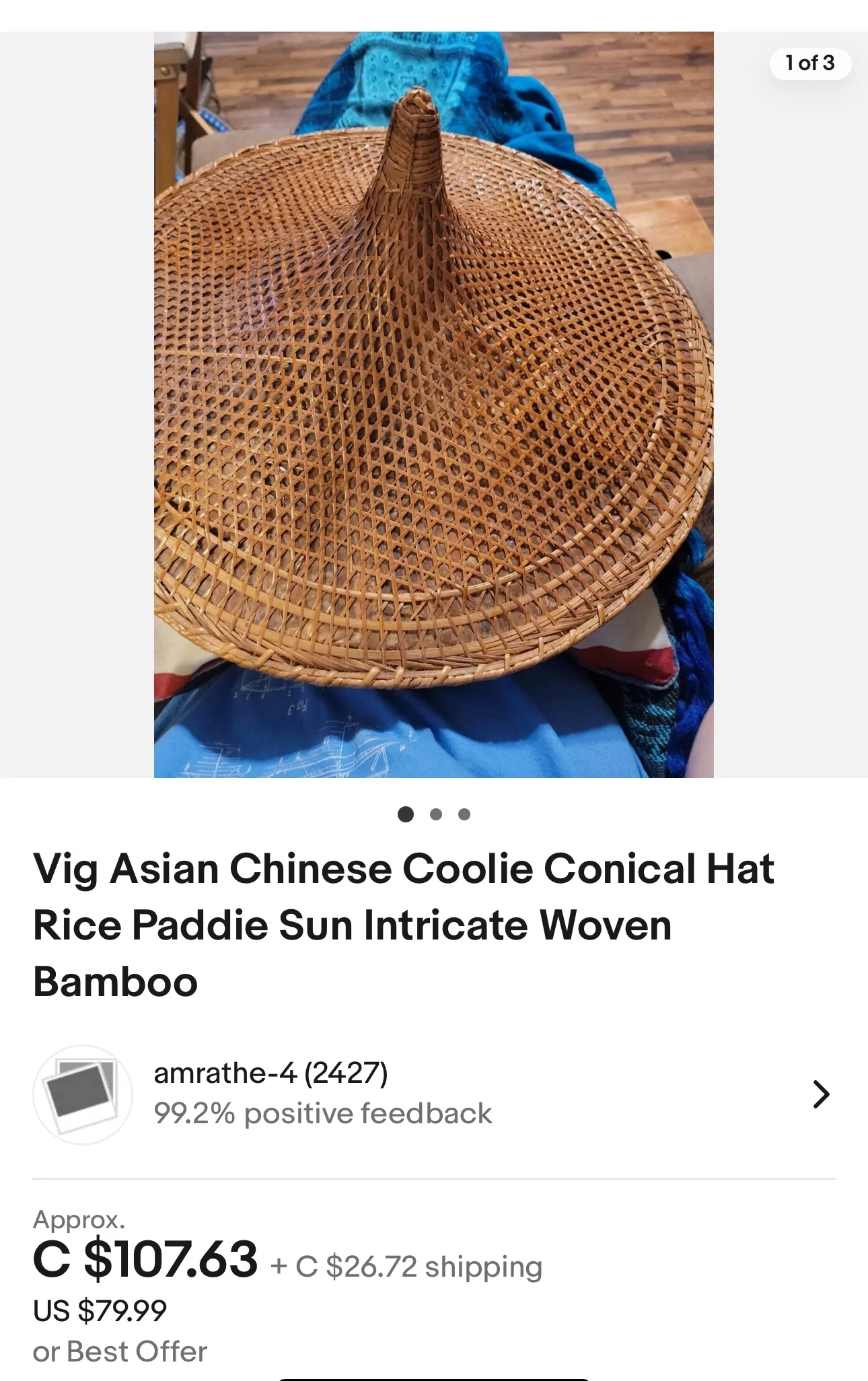 Vintage coolie rice paddy Asian Straw Hat image indicator(5)