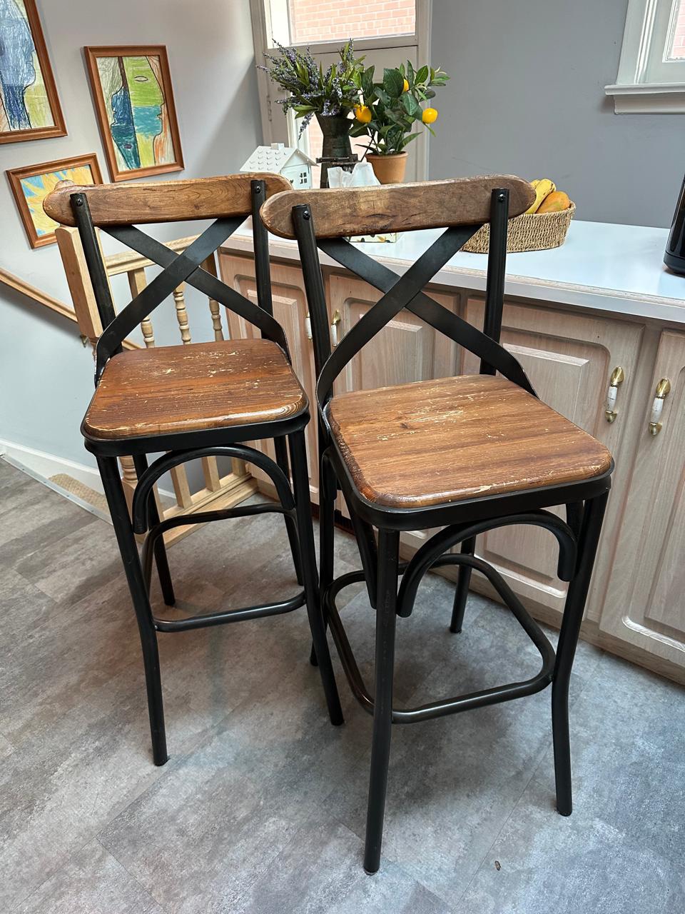Walnut & Antique Black Bar Stools (set of 2) - photo 2