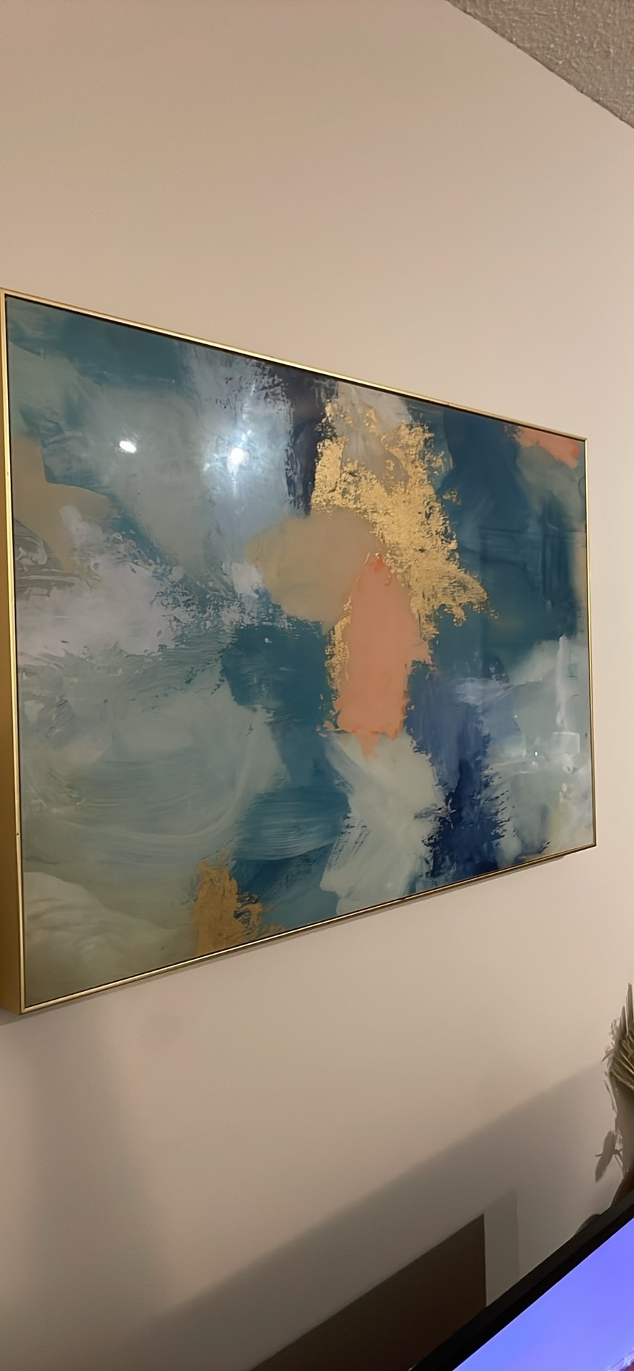 Abstract art- glass feel gold accent and frame