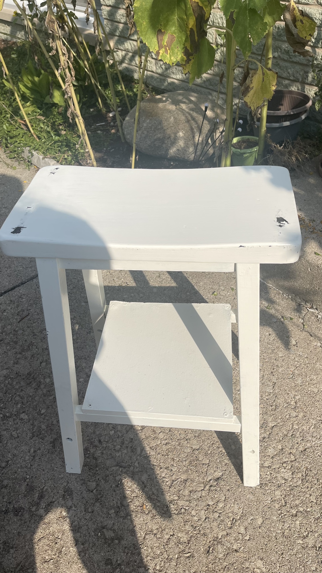 White Wooden Stool with Shelf