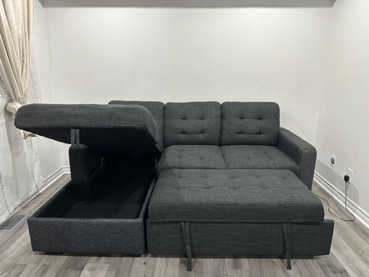 Grey Sofa Bed Sectional with Storage and USB Port (FREE DELIVER)