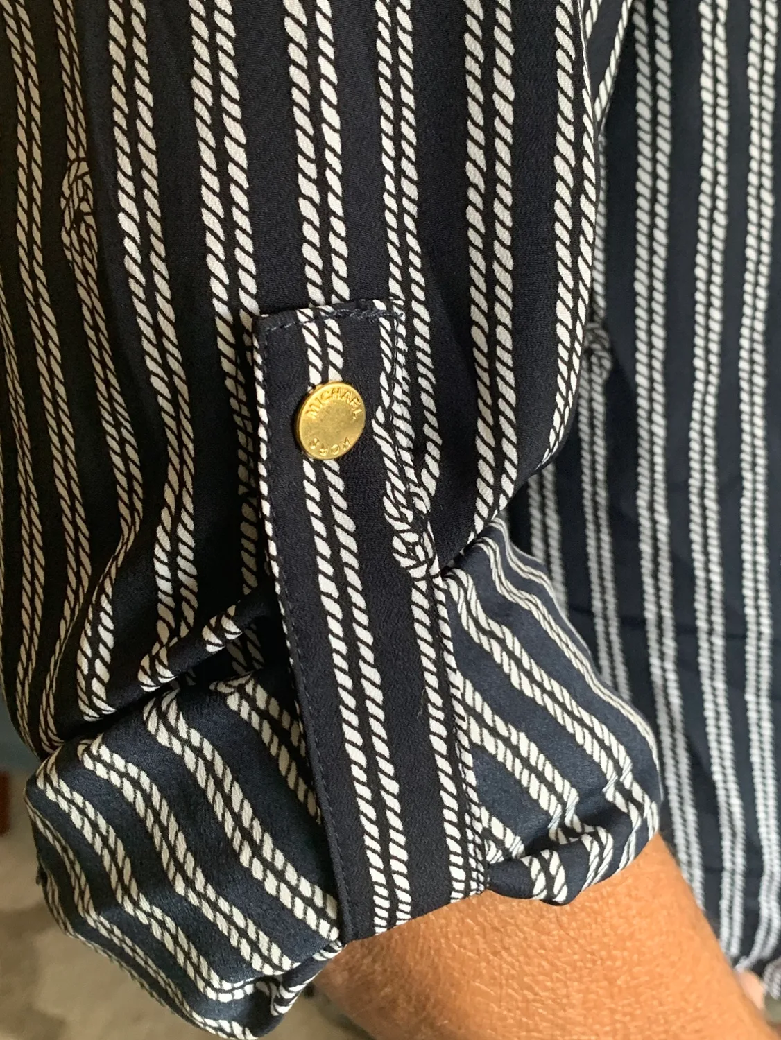 Michael Kors Nautical Striped Zip-Up Shirt w/ Gold Hardware image indicator(7)