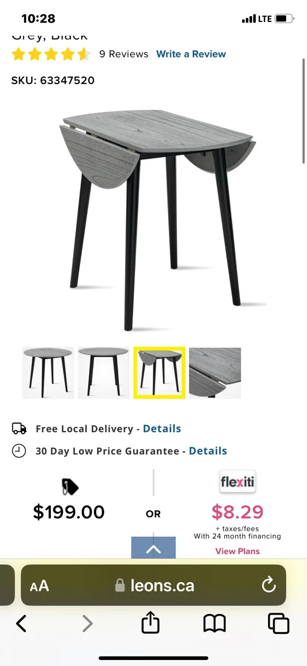 Grey Drop Leaf Dining Table one month old. Pick up square one image indicator(2)