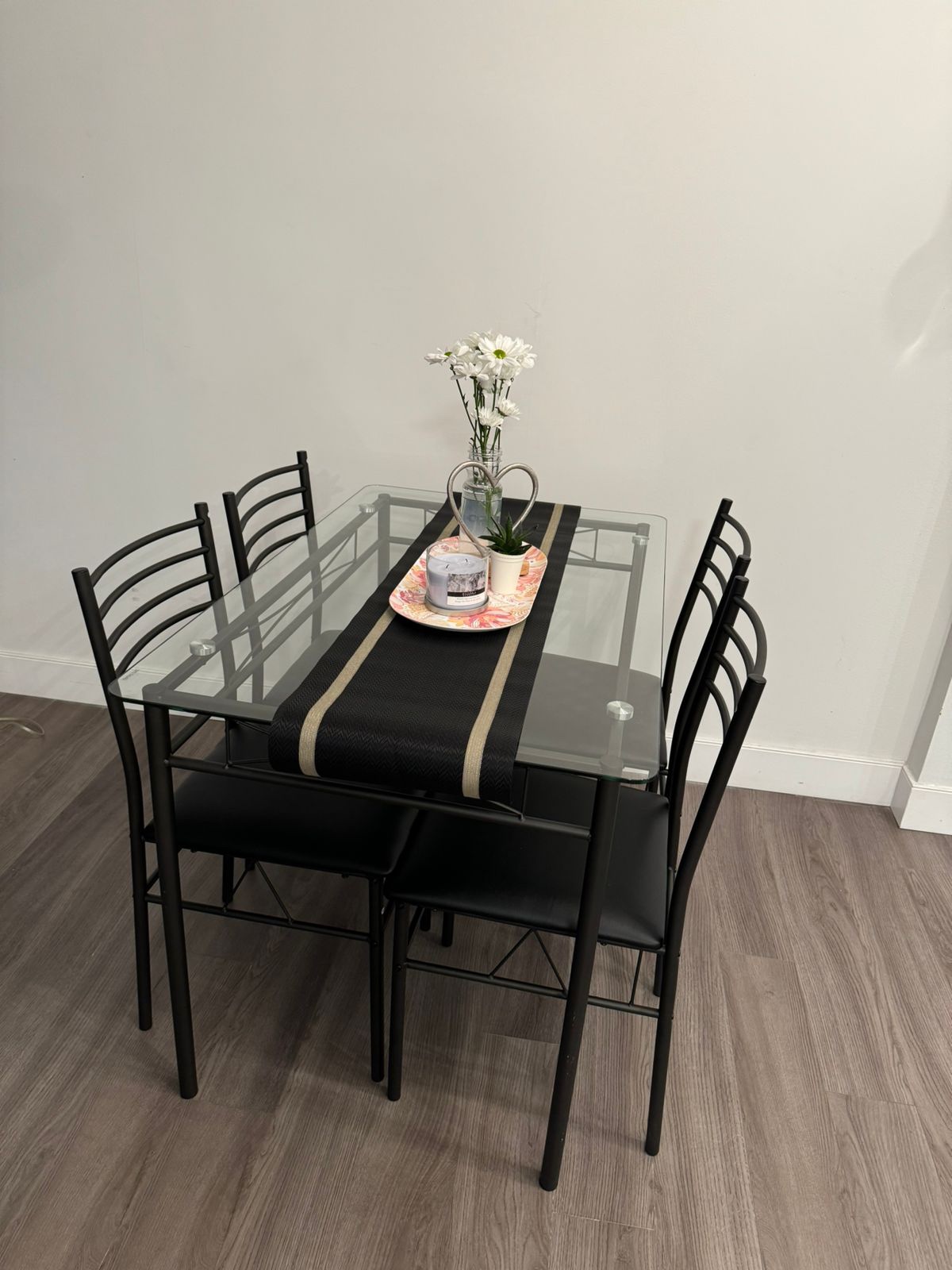 Glass Dining Table with 4 Chairs