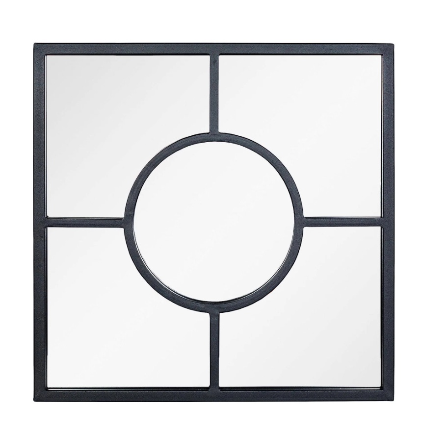 Black Square Mirror with Circle in the Center