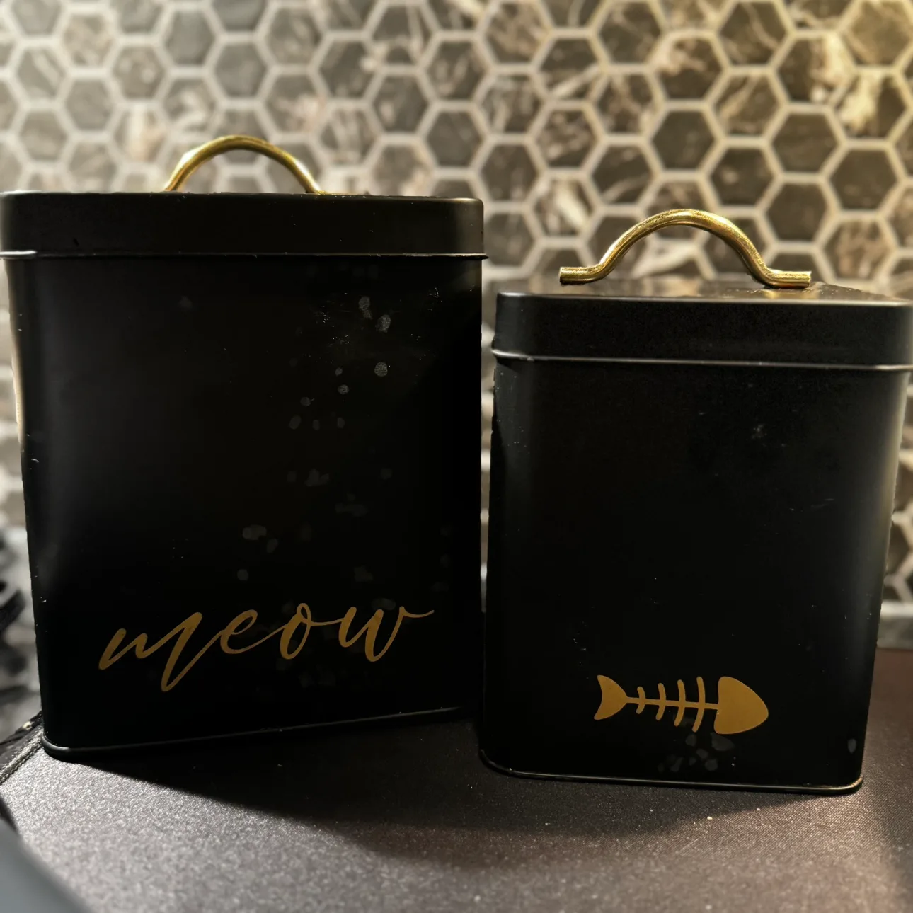 Black Canisters with Gold Accents (set of 2) #freecycle thumbnail