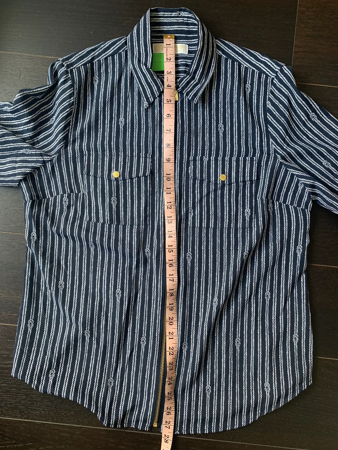 Michael Kors Nautical Striped Zip-Up Shirt w/ Gold Hardware image indicator(9)