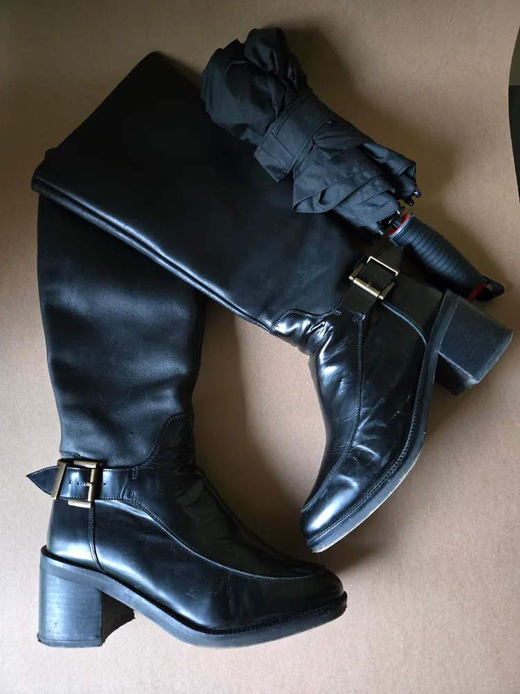 ALDO Black Genuine Leather Knee-High Boots thumbnail