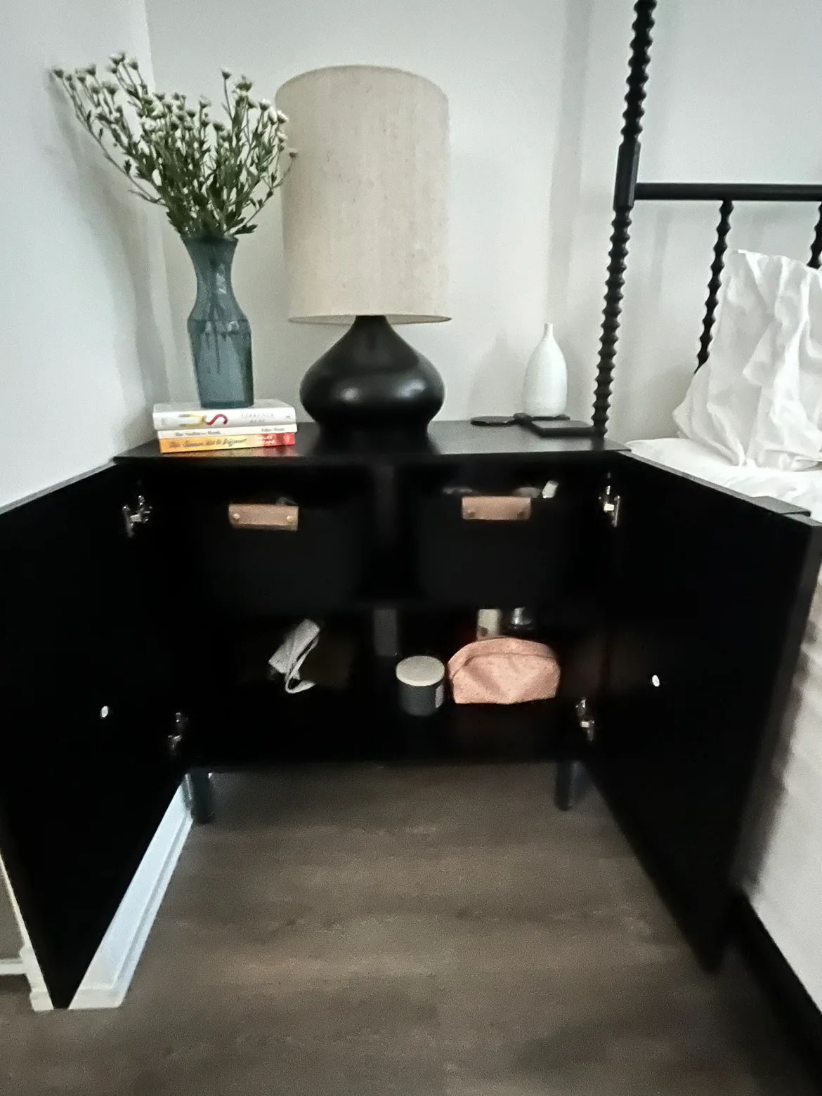 Black Nightstand with Cane Doors image indicator(2)