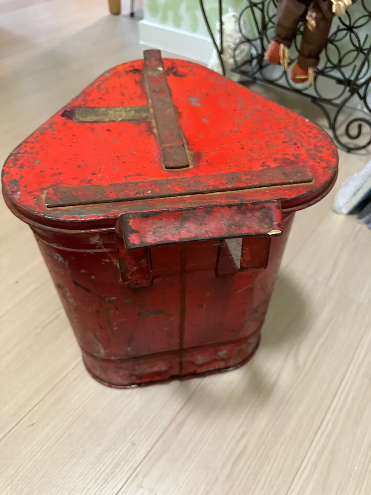 Vintage Red Metal laboratory Garbage Can image indicator(3)