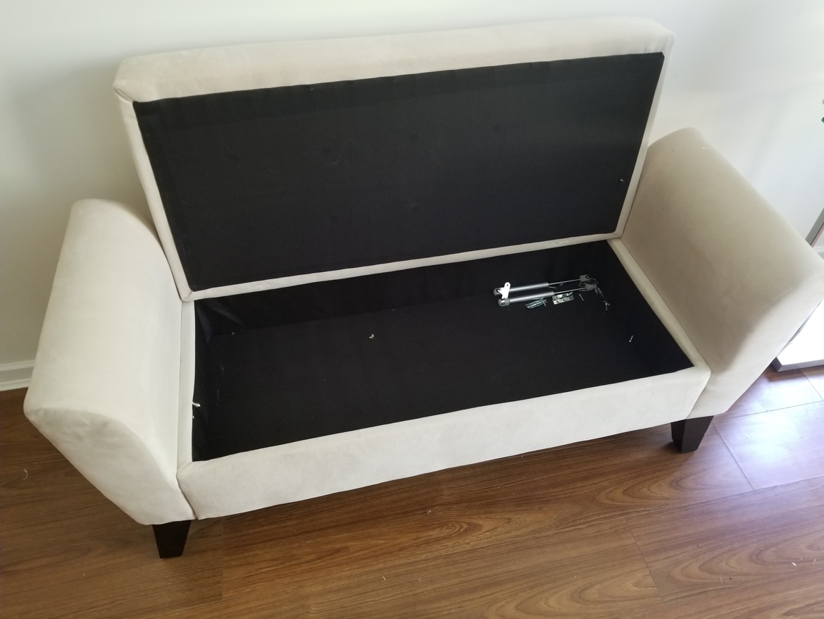 Beige Velvet Bench Chair with storage - photo 3