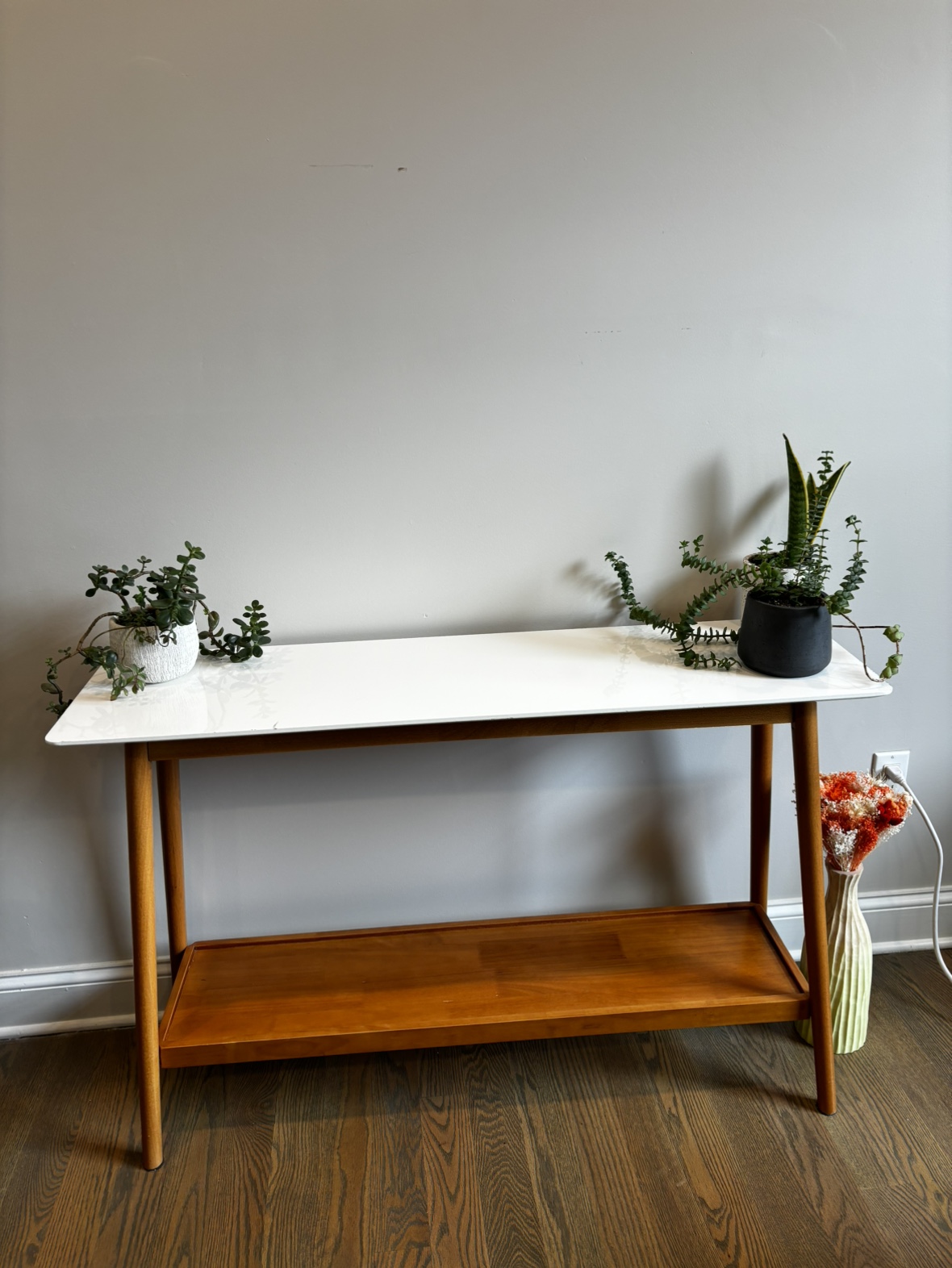 MOVING SALE - White Console Table with White Top Shelf - photo 2