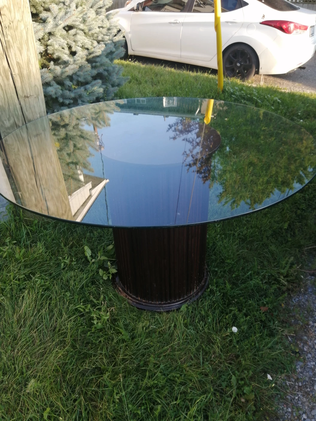 Bombay glass and wood pedestal table #freecycle