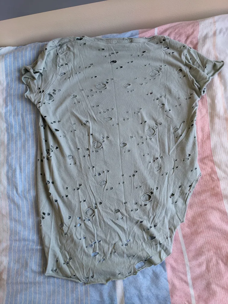 High Low T-shirt with Holes Design - Green image indicator(2)