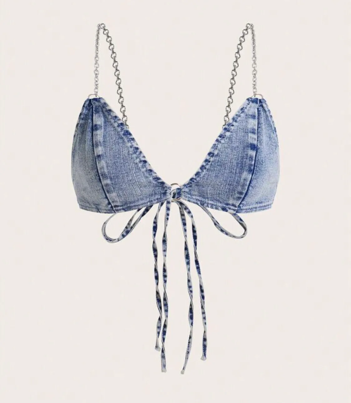 Blue Denim Bra Top with Chain Straps