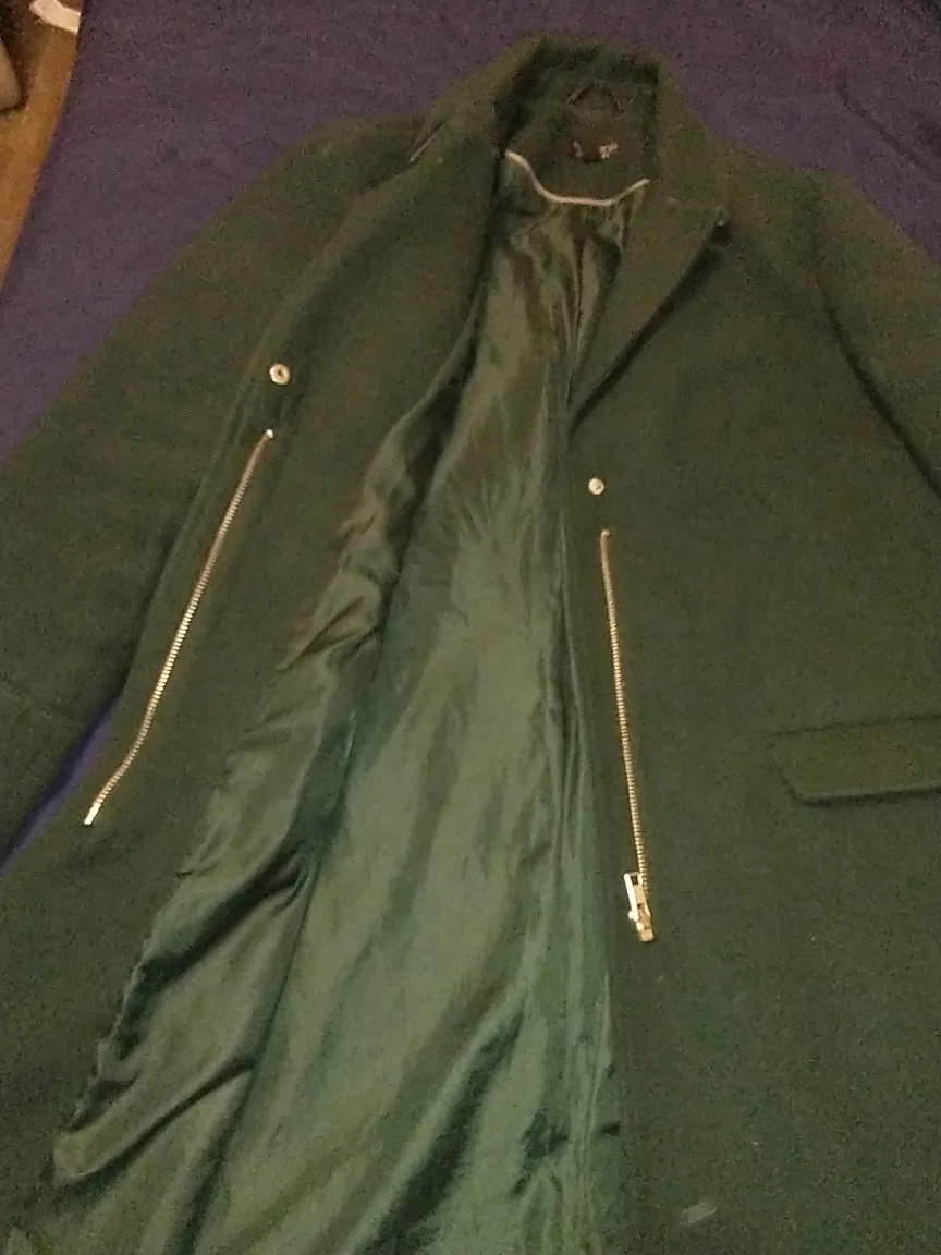 TOPSHOP GREEN WINTER PEACOAT WITH ZIPPER image indicator(2)