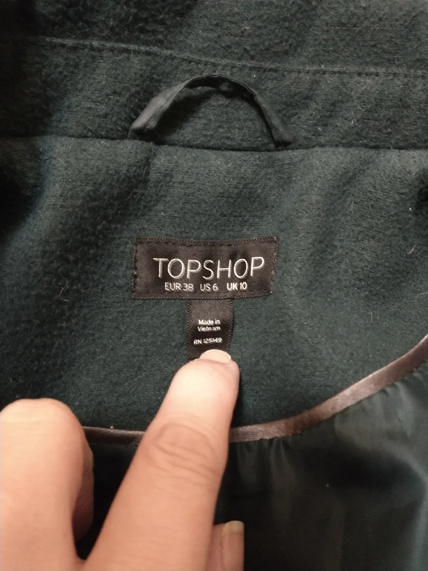 TOPSHOP GREEN WINTER PEACOAT WITH ZIPPER image indicator(3)