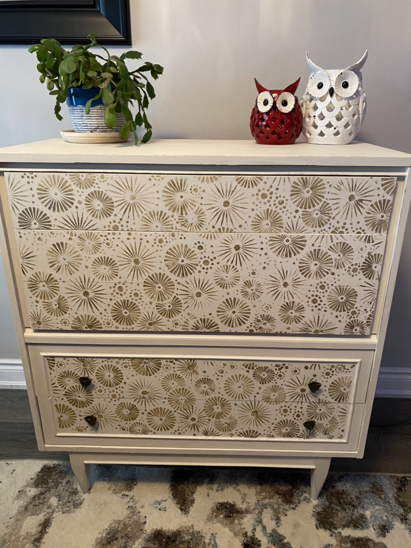 Raw silk painted 4Drawer Dresser with Gold Stencil - photo 2