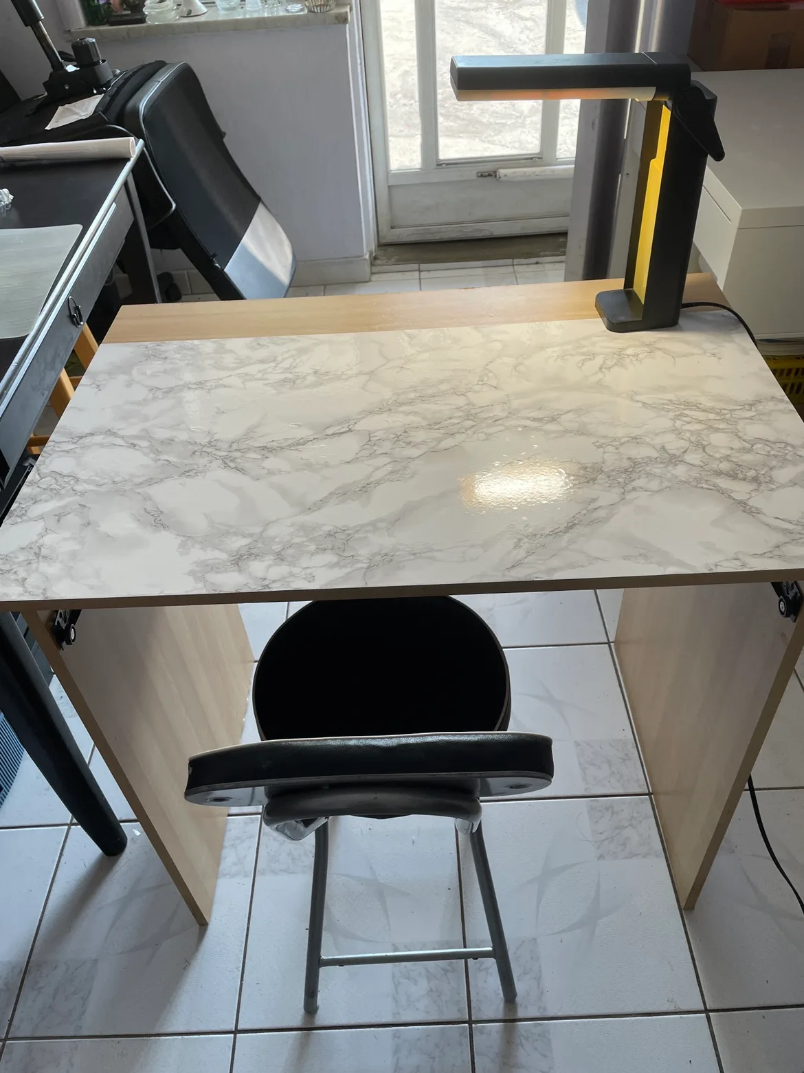 Small Ikea Desk with Stool and Lamp image indicator(2)