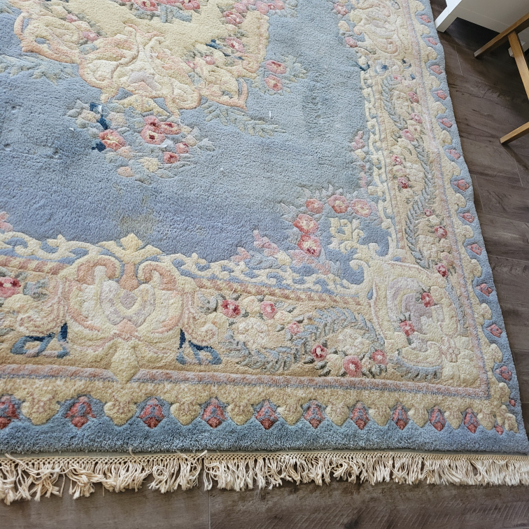 Blue Floral Plush Wool Area Rug - photo 2