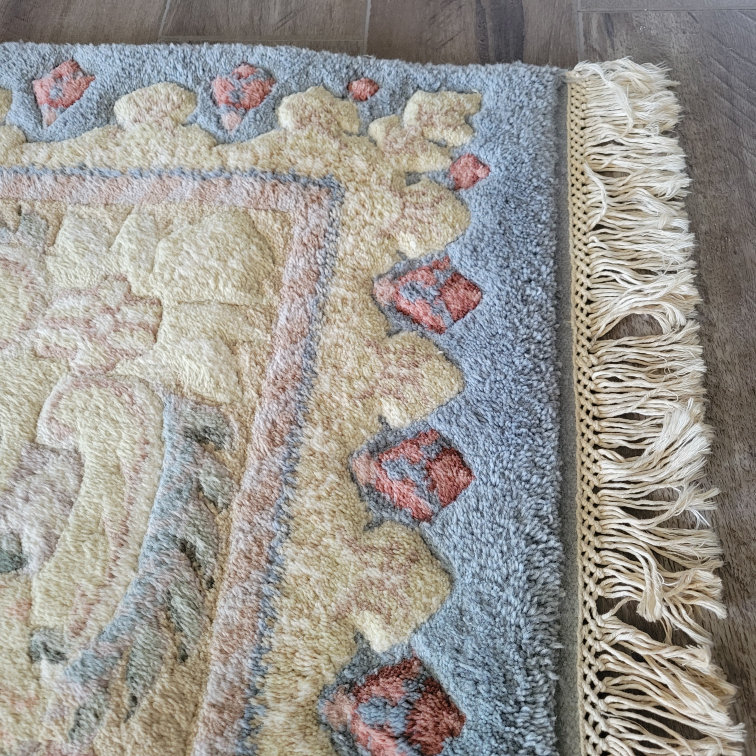 Blue Floral Plush Wool Area Rug - photo 3