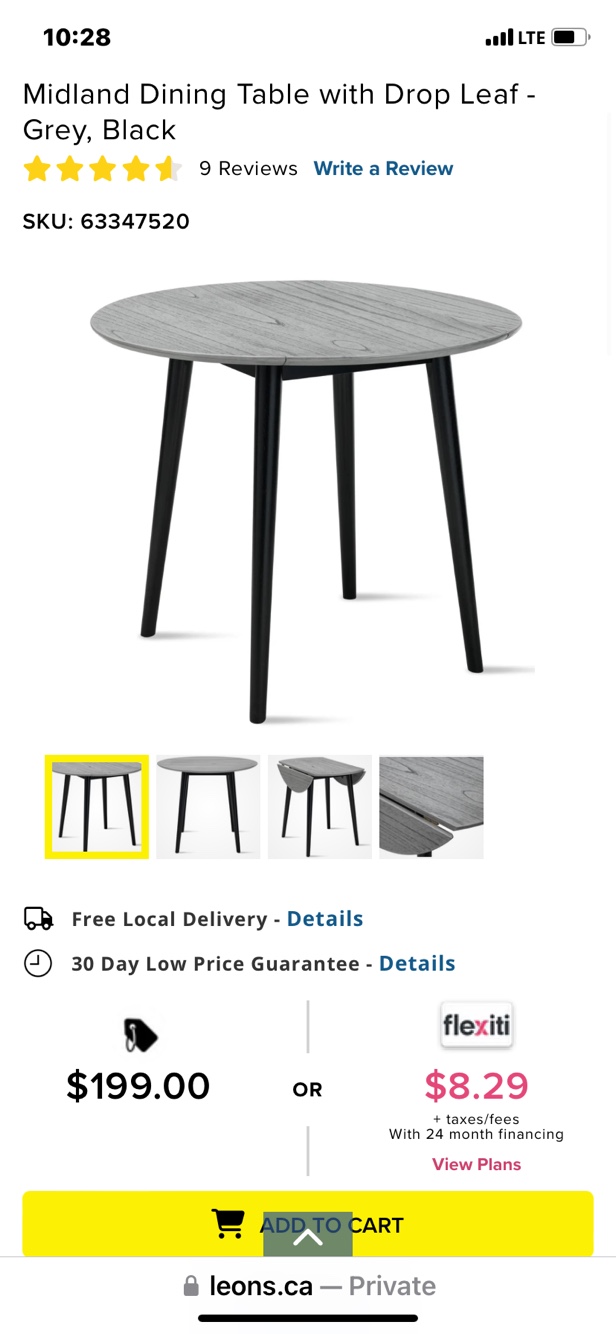 Grey Drop Leaf Dining Table one month old. Pick up square one