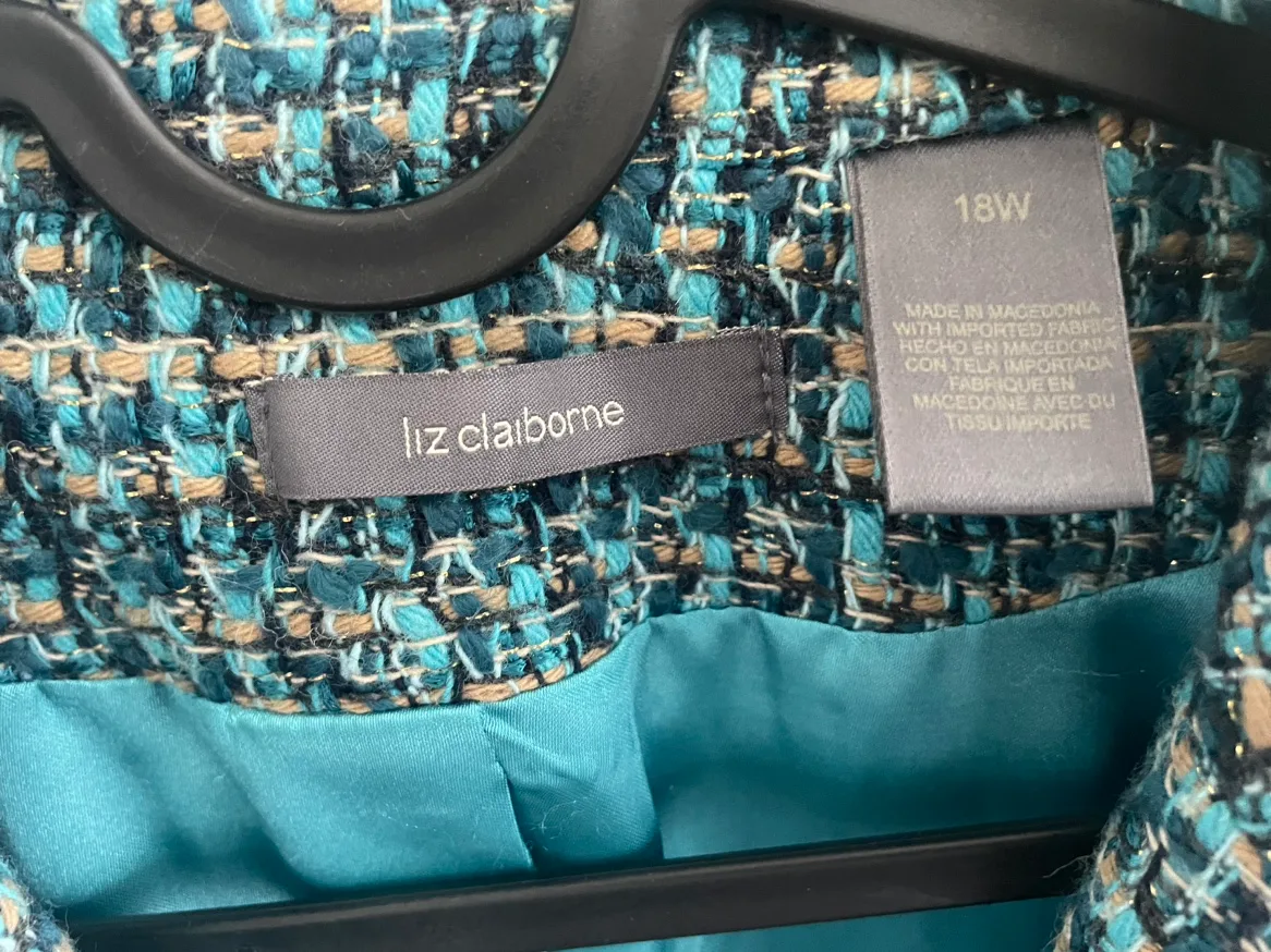 Liz Claiborne tweed jacket w/ teal velvet trim image indicator(5)