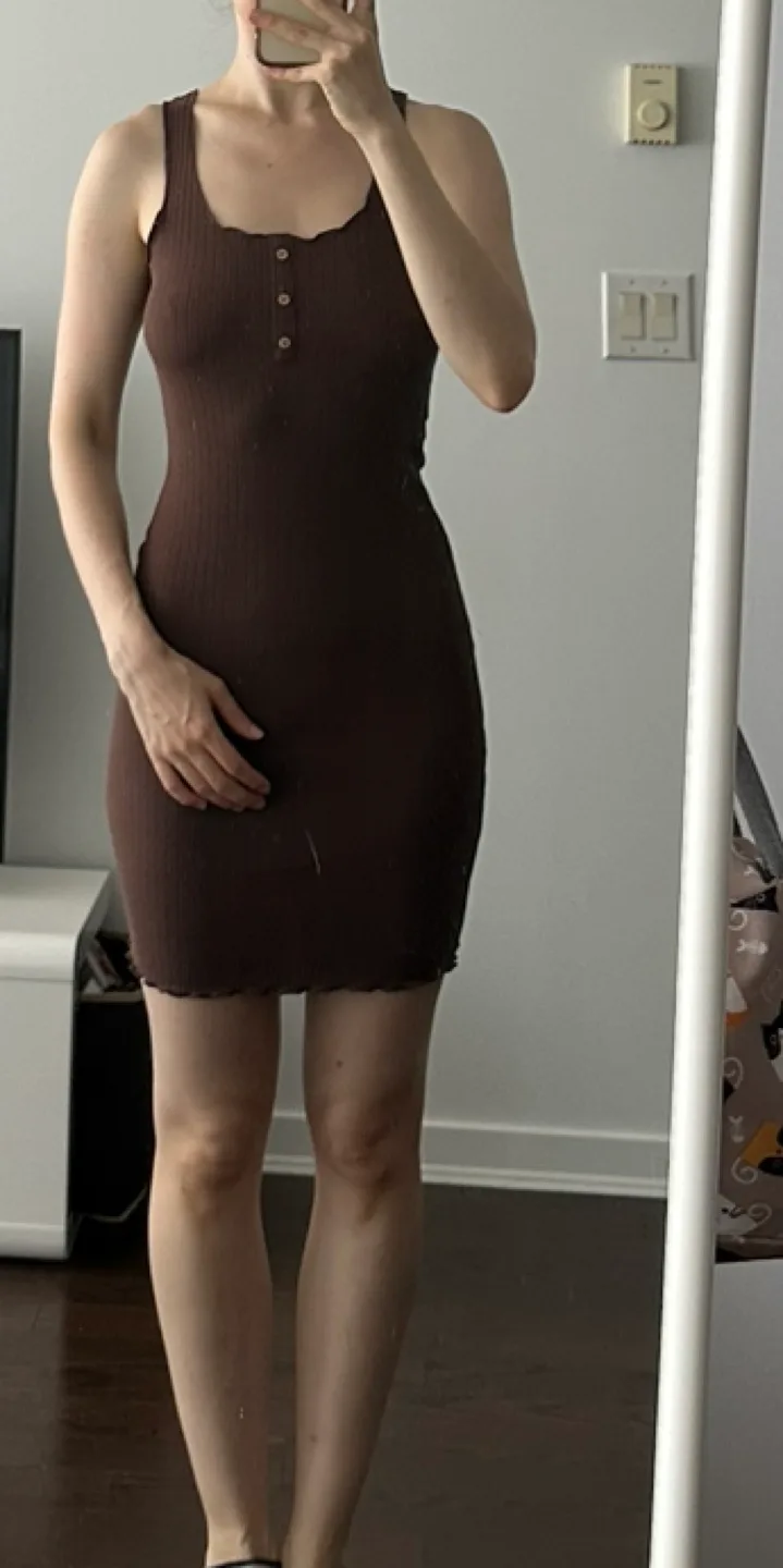 Brown Ribbed Button Up Dress thumbnail