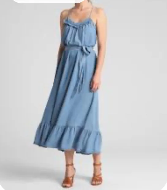 Blue Denim Dress with Ruffles thumbnail