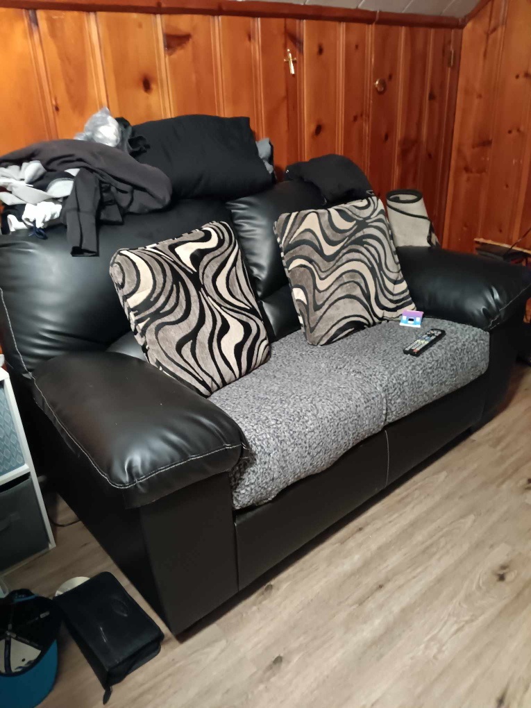 Black Leather Living room set with set of tables - photo 2
