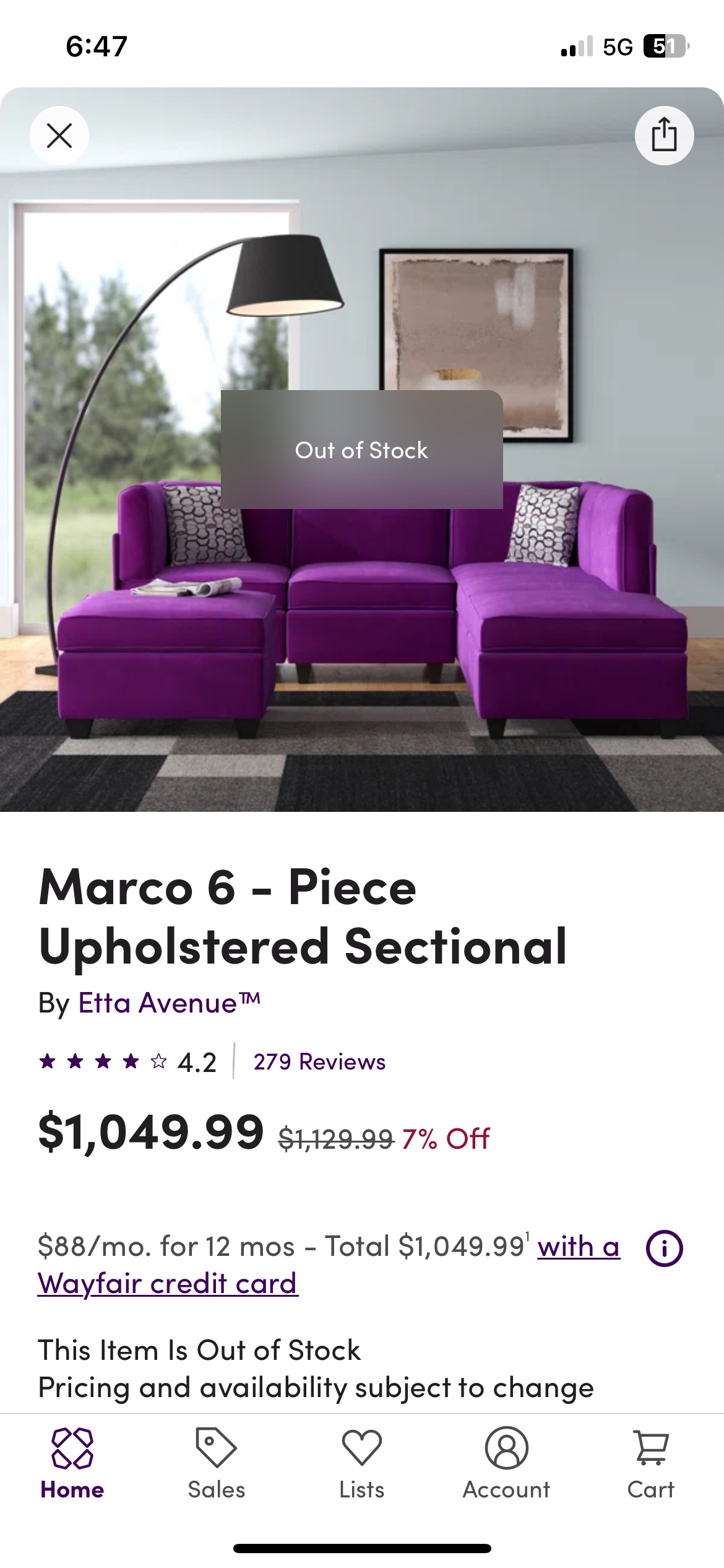 Purple Suede 6 piece sectional - photo 3