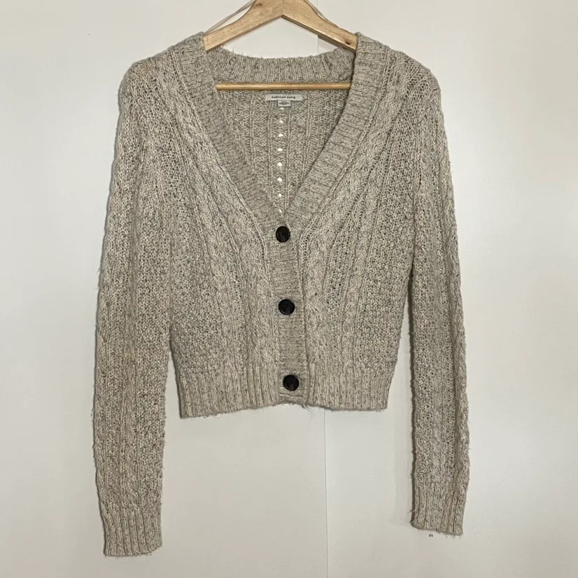 American Eagle Grey Cable Knit Cardigan thumbnail