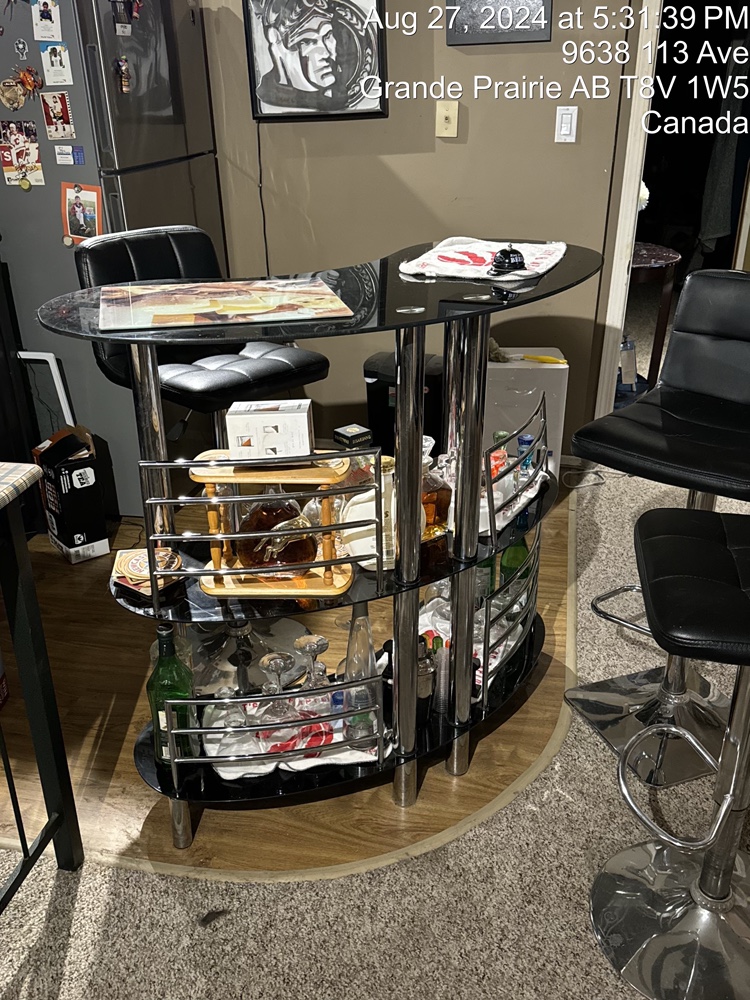Glass Bar Table with 4 Stools