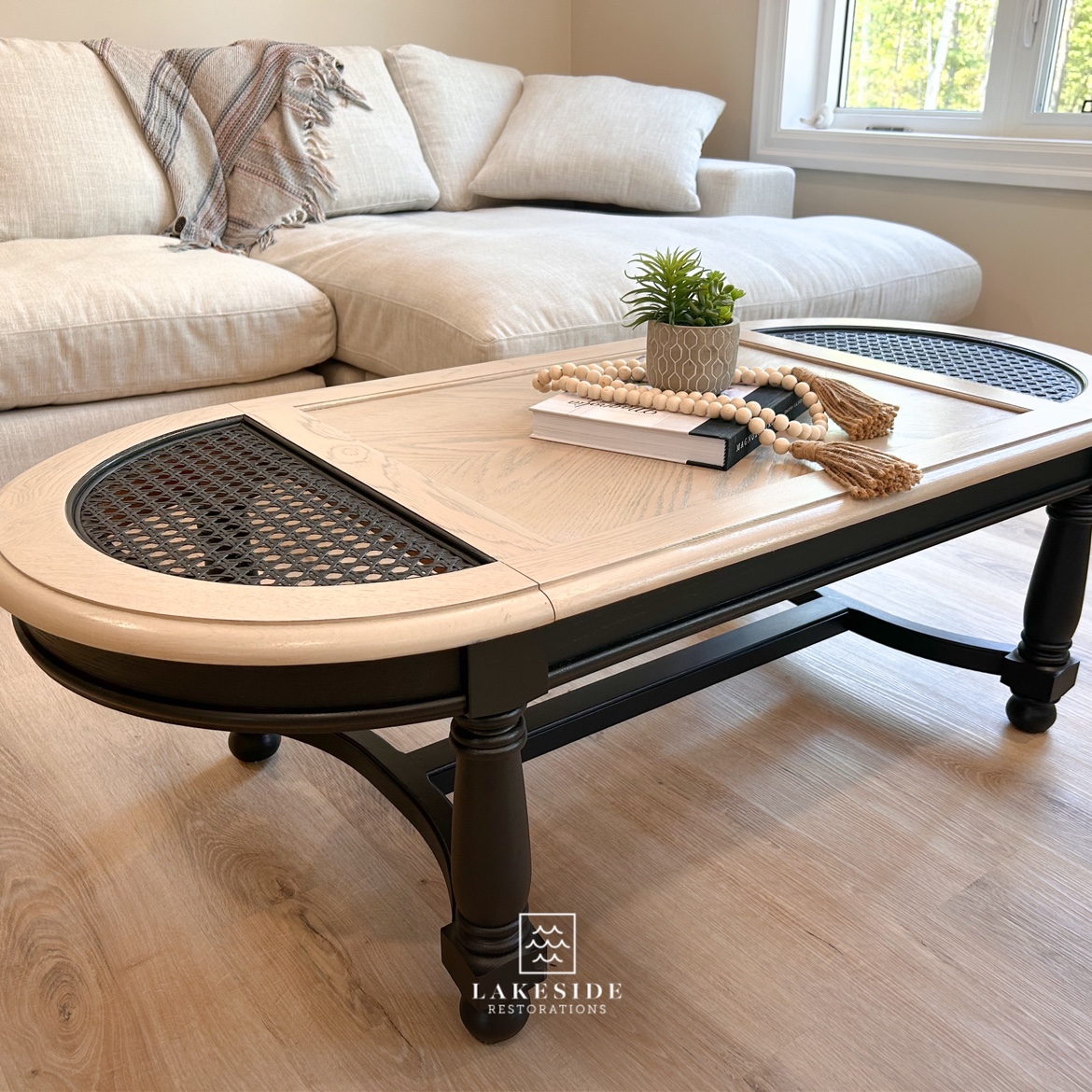 Oval Coffee Table with Cane Inserts