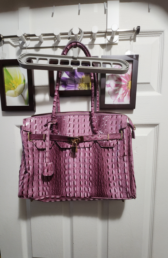 Purple pink Crocodile-Embossed Handbag