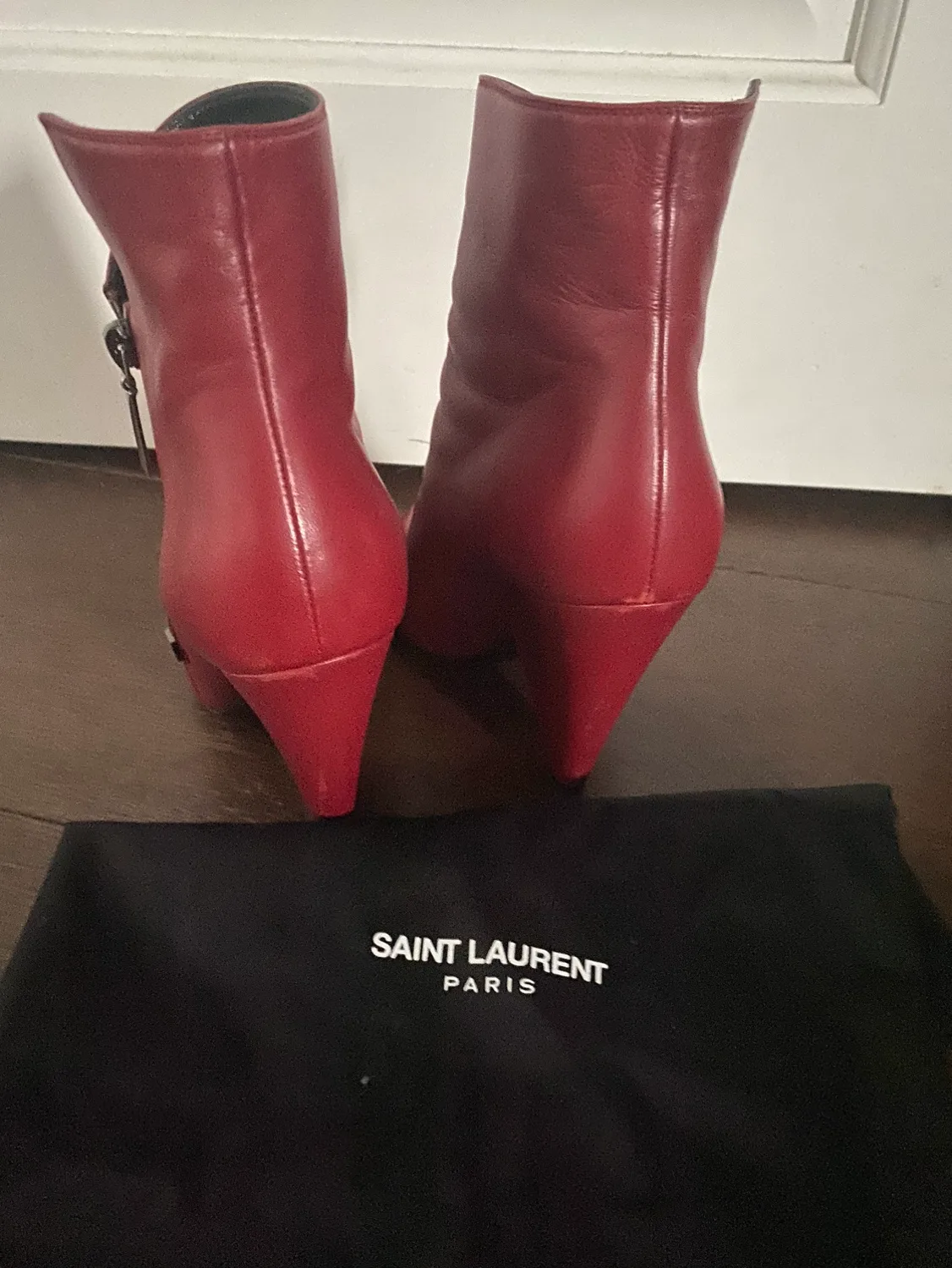 Saint Laurent Red Leather Ankle Boots image indicator(2)