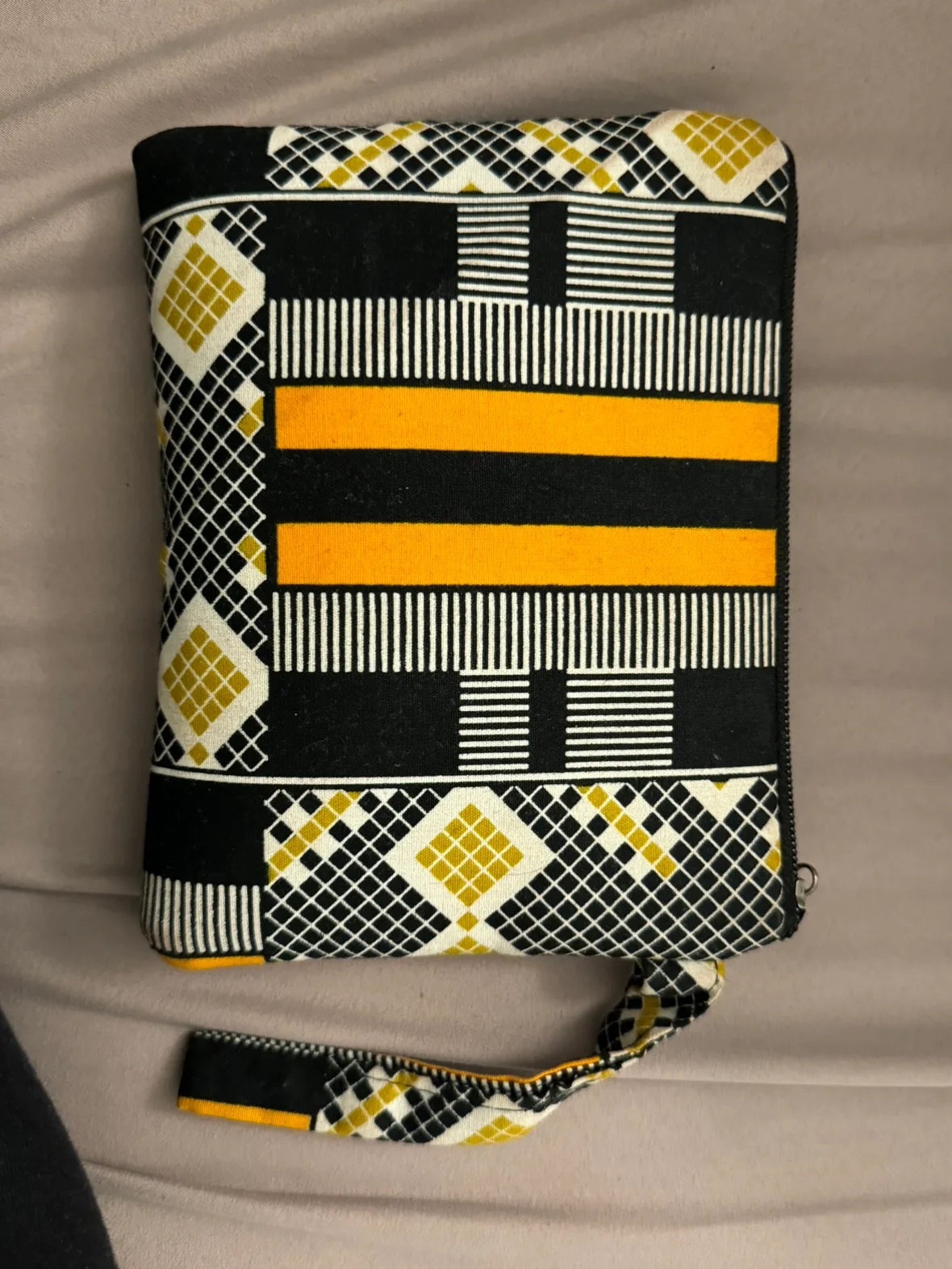 Black and Yellow African Print Fabric Pouch thumbnail