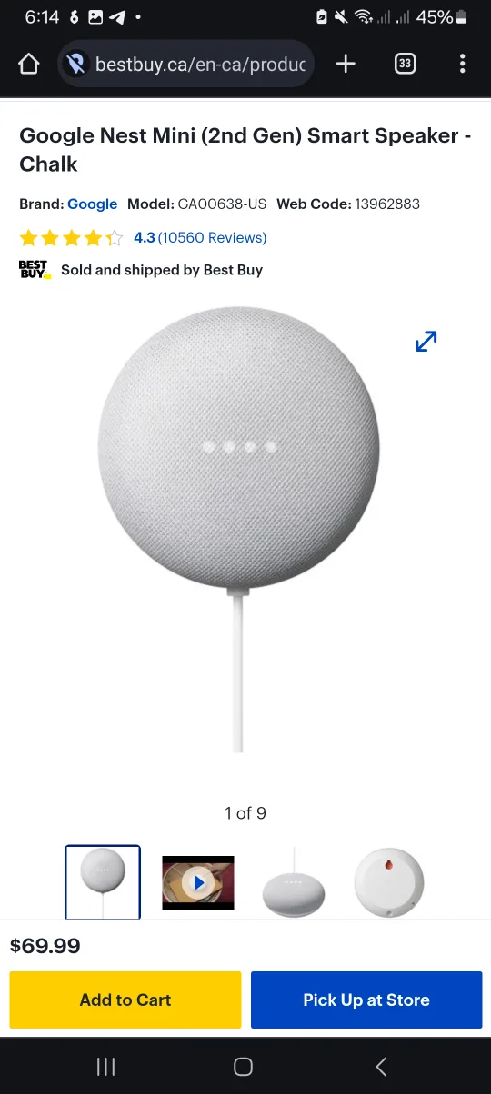 Google Nest Mini (2nd Gen) Smart Speaker thumbnail