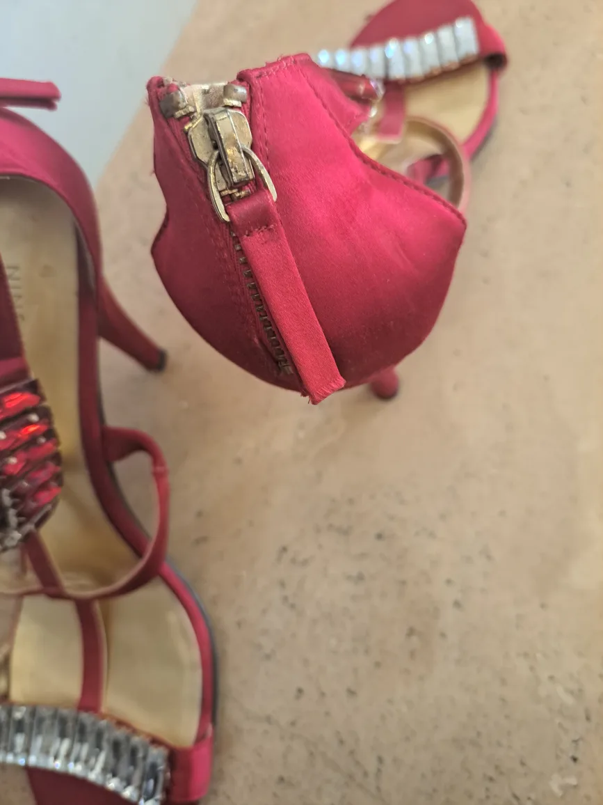 Nine West Red Satin jewelled heels image indicator(3)