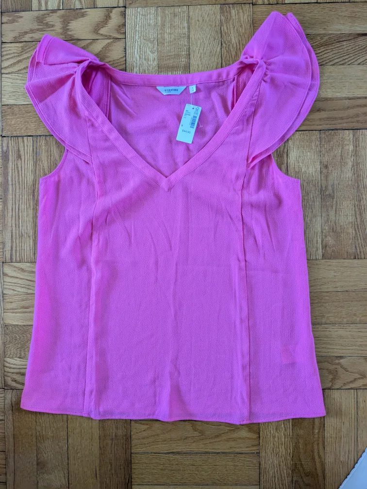 Pink V-neck Top with Flutter Sleeves thumbnail