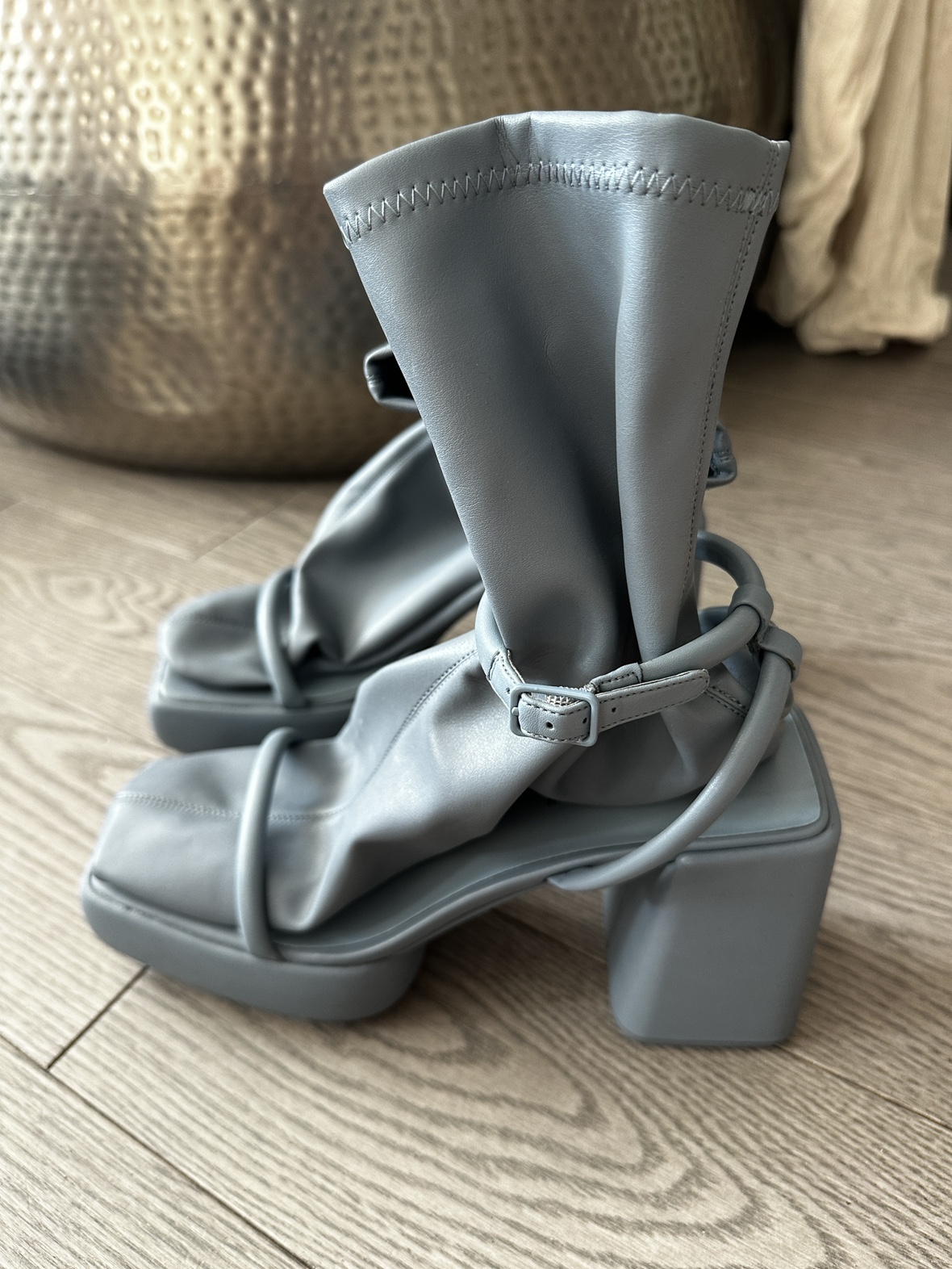 Blue Leather Block Heel Sandals with removable leather socks - photo 2