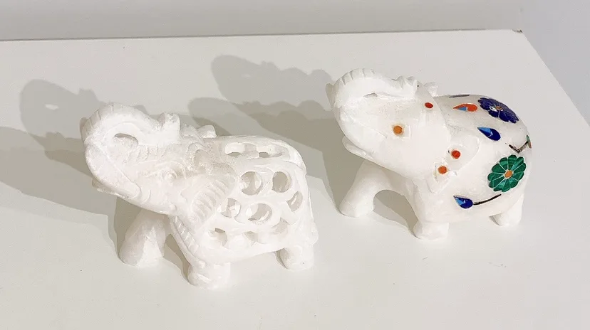 Two White Marble Elephant Figurines thumbnail