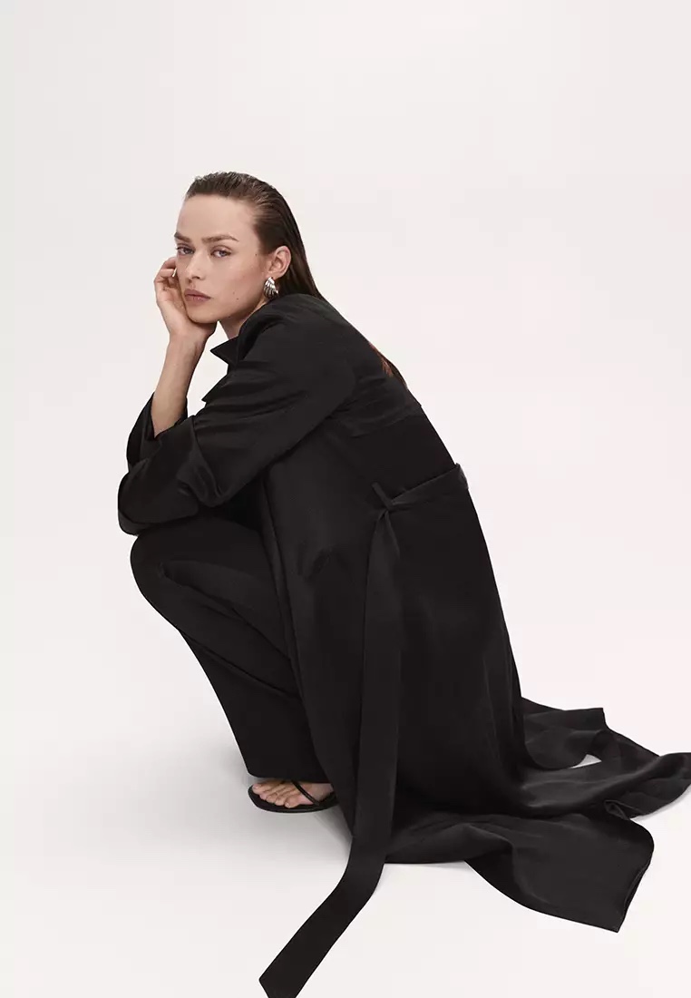 Black Satin Belted Trench NWT - photo 4