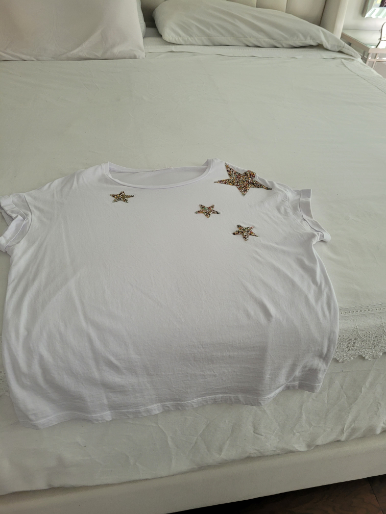White T-Shirt with Rhinestone Stars From Italia 🇮🇹 - photo 4