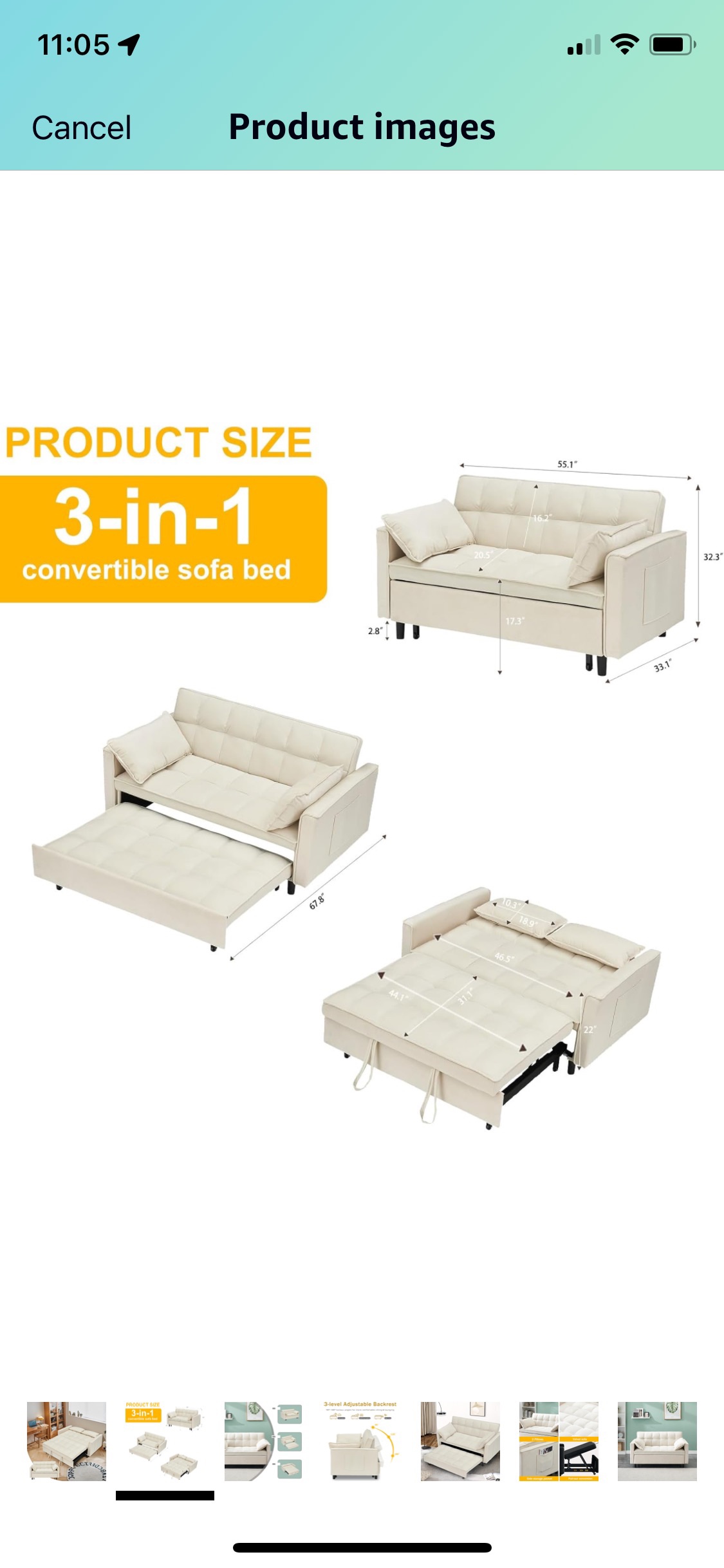 Beige 3-in-1 Convertible Sofa Bed