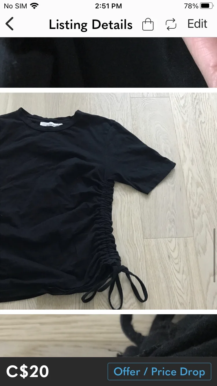 Basic By Design Black Cotton Side-tie T-Shirt - XS image indicator(4)